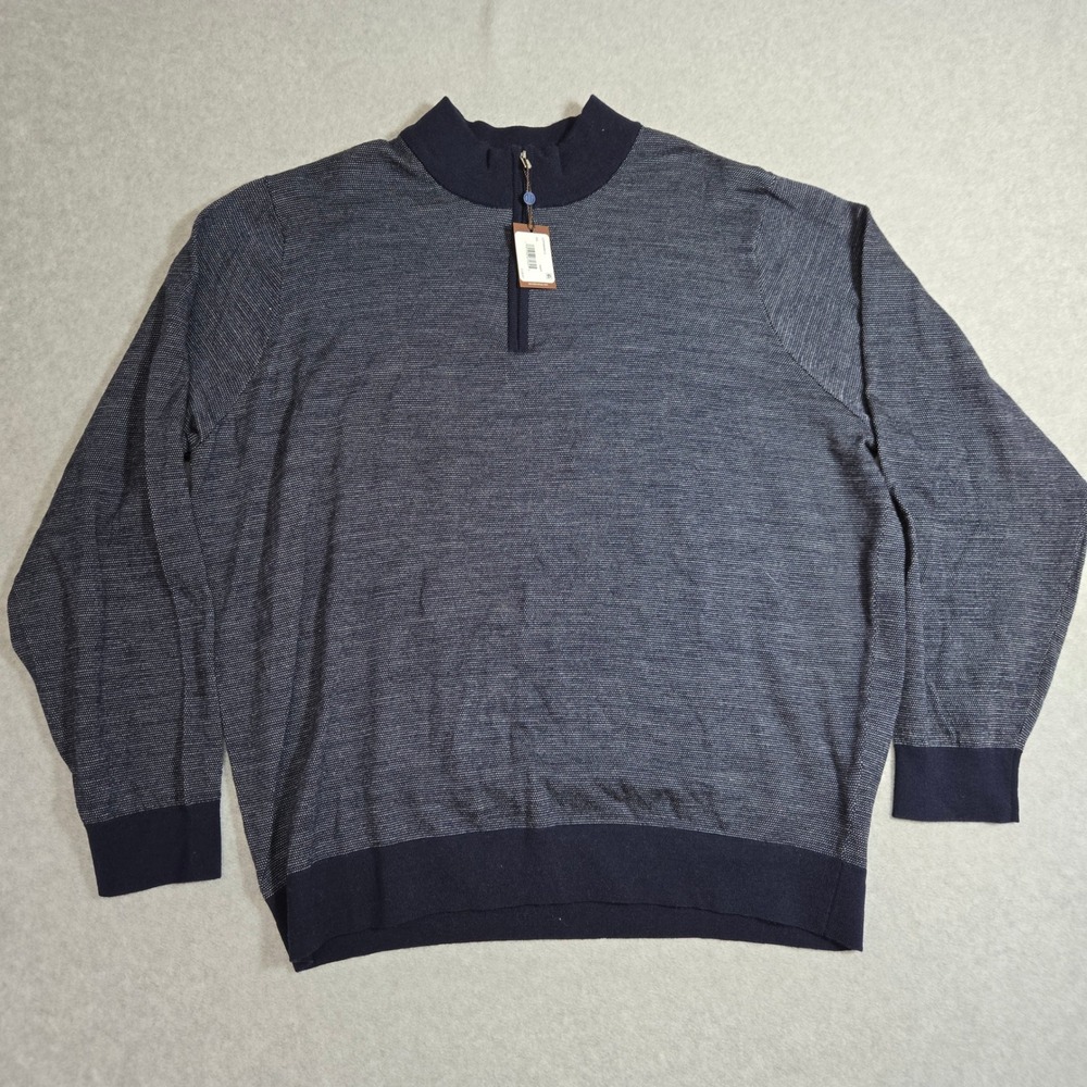 David Donahue Mens XXL Navy Blue Merino Wool Blend Quarter Zip Sweater QZP09040